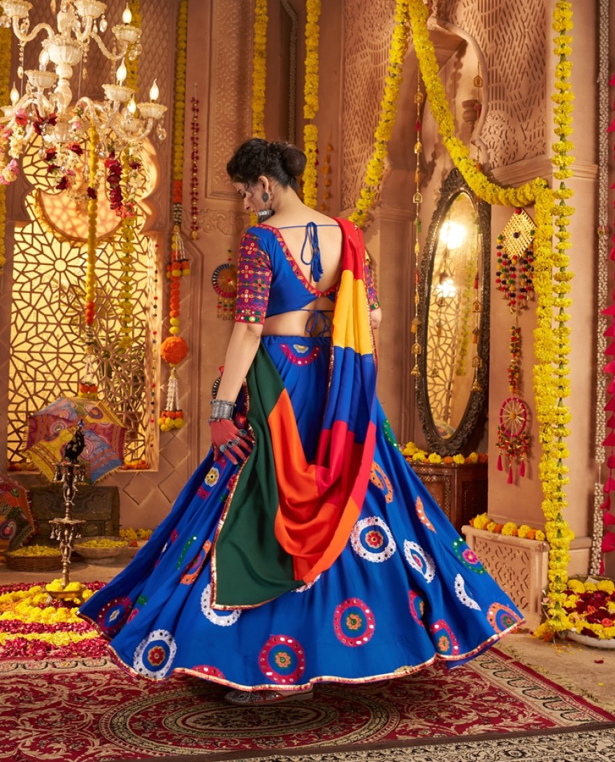 11013 - RICH BLUE THREAD EMBROIDERED FESTIVAL WEAR LEHENGA CHOLI WITH DUPATTA